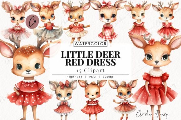 Download Little Deer Red Dress Clipart, Deer PNG - Premium Resources