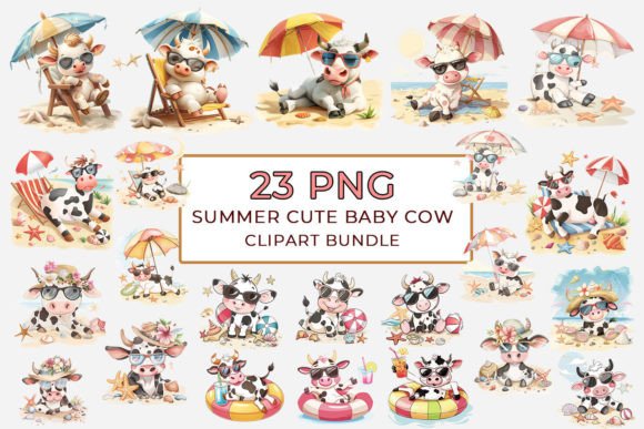Download Summer Cute Baby Cow Clipart Bundle - Baby cow clipart Collection